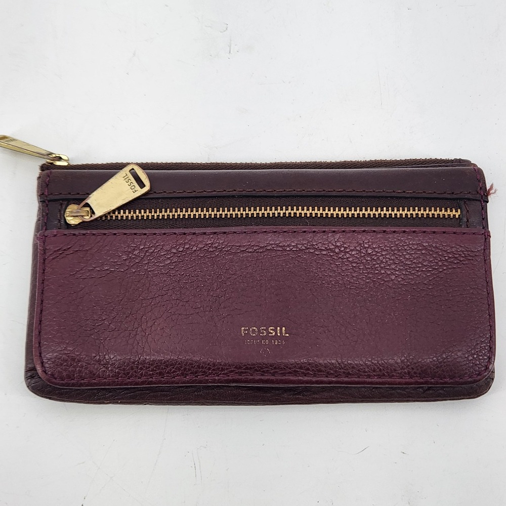 Fossil Wallet Women's Burgundy Leather Zip Around Organizer Clutch Leather
